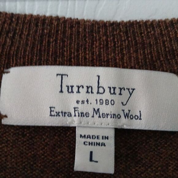 Turnbury Brown 100% Extra Fine Merino Wool V-neck sweater vest Sz L NWOT - Picture 4 of 7